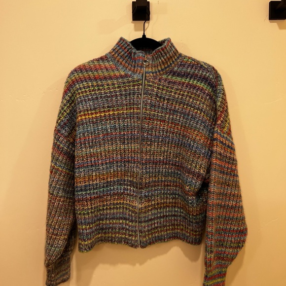 TOPSHOP knitted multi color zip up sweater cardigan size medium - Picture 5 of 9